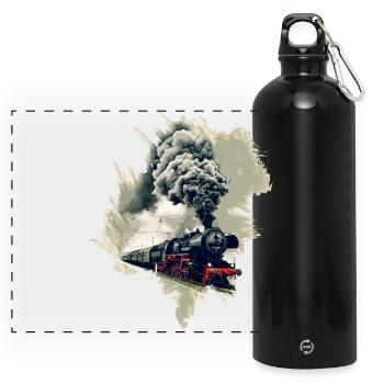Ancienne locomotive à vapeur - Gourde panoramique avec mousqueton 750 ml - noir - Devant