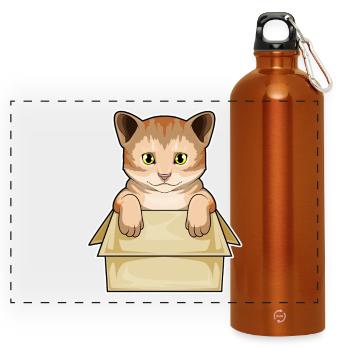 Katze Karton - Panorama Trinkflasche mit Karabiner 750 ml - Orange - Vorne