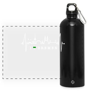 Bremen Skyline Bremer Herzschlag Fan Herz Liebe - Panorama Trinkflasche mit Karabiner 750 ml - Schwarz - Vorne