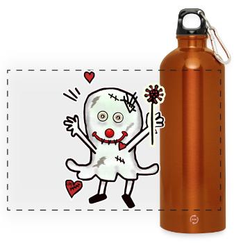 Halloween Gespenst Liebe Liebeskummer Herzschmerz - Panorama Trinkflasche mit Karabiner 750 ml - Orange - Vorne