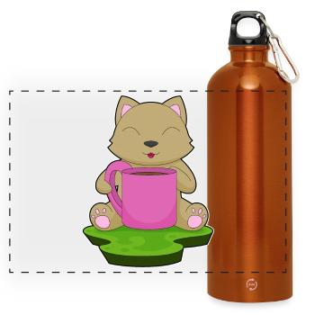 Katze Kaffee Becher - Panorama Trinkflasche mit Karabiner 750 ml - Orange - Vorne