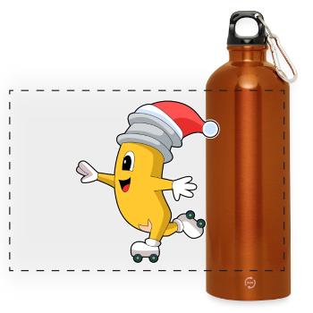 Bleistift Weihnachten Rollschuhe - Panorama Trinkflasche mit Karabiner 750 ml - Orange - Vorne