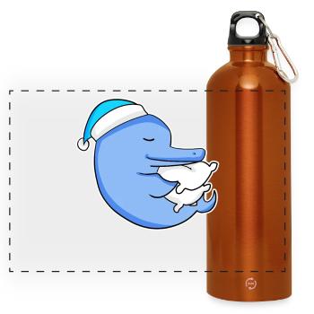Dauphin avec oreiller et bonnet de nuit - Gourde panoramique avec mousqueton 750 ml - orange - Devant