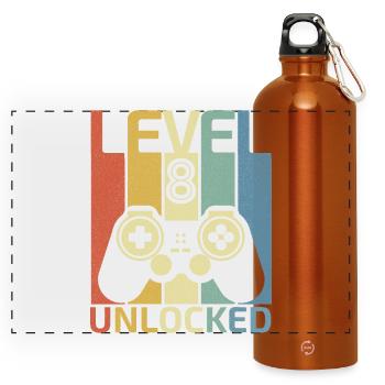 Level 8 Freigeschaltetes Hemd Videospieler 8. Geburtstag - Panorama Trinkflasche mit Karabiner 750 ml - Orange - Vorne