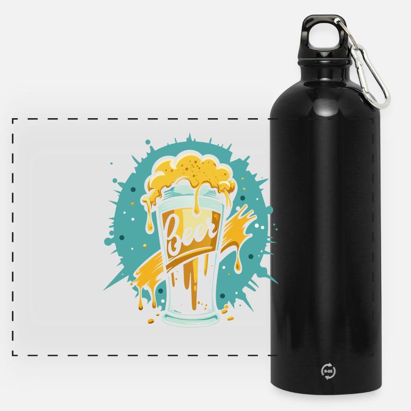 Foamy Beer Splash Graphic - Panoramic Drinks Bottle with Carabiner 750 ml - black