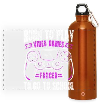 Zum Zocken geboren zur Schule gezwungen Gaming - Panorama Trinkflasche mit Karabiner 750 ml - Orange - Vorne