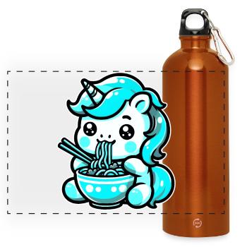 Japonais Kawaii Licorne Ramen Cuisine Asiatique - Gourde panoramique avec mousqueton 750 ml - orange - Devant
