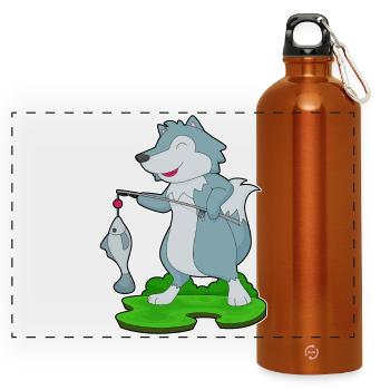Wolf Angler Fisch Angeln - Panorama Trinkflasche mit Karabiner 750 ml - Orange - Vorne