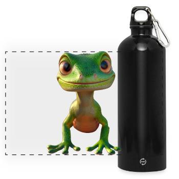 Gecko Eidechse Reptil Geckos Echse Leguan Gekko - Panorama Trinkflasche mit Karabiner 750 ml - Schwarz - Vorne