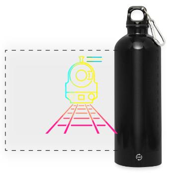 Railroad Cartoon Style - Panoramic Drinks Bottle with Carabiner 750 ml - black - Front