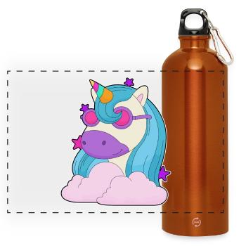 Nuages de licorne - Gourde panoramique avec mousqueton 750 ml - orange - Devant