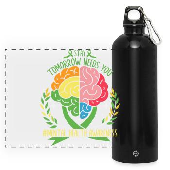 Un cerveau coloré pour la santé mentale - Gourde panoramique avec mousqueton 750 ml - noir - Devant