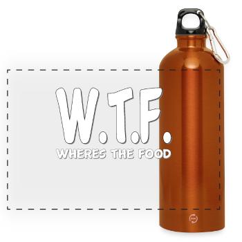 W.T.F. Wheres The Food Funny Quote Humor Sarcastic - Panoramic Drinks Bottle with Carabiner 750 ml - burnt orange - Front