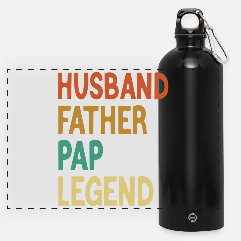 Husband Father Papa Legend Father's Day - Panoramic Drinks Bottle with Carabiner 750 ml - black