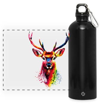 Deer, Antlers, Hunting, Deer, Reindeer, Red Deer, Hunter - Panoramic Drinks Bottle with Carabiner 750 ml - black - Front