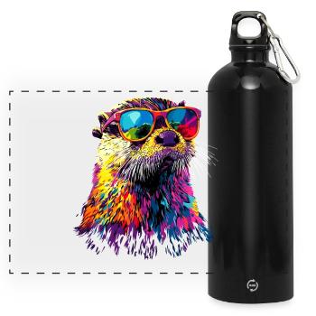 Otter Sea Otter Otter Marten Love Cute Otter - Panoramic Drinks Bottle with Carabiner 750 ml - black - Front