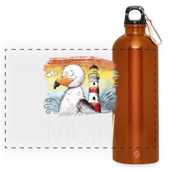 Moin Spruch Möwe Meer Leuchtturm Sonnenuntergang - Panorama Trinkflasche mit Karabiner 750 ml - Orange - Vorne