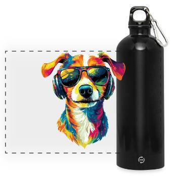 Jack Russell Terrier Hunde Liebhaber Jack Russells - Panorama Trinkflasche mit Karabiner 750 ml - Schwarz - Vorne
