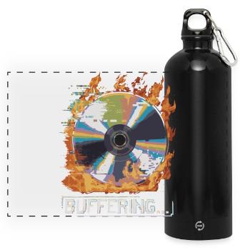Pufferung... Flamingo Glitched CD Retro Design - Panorama Trinkflasche mit Karabiner 750 ml - Schwarz - Vorne