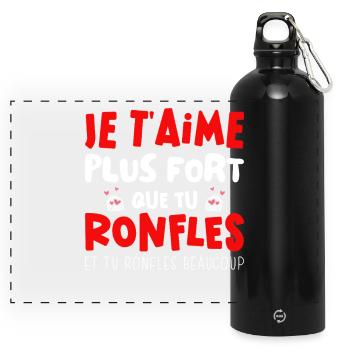 Saint Valentin 2026 Homme Femme Couple Ronfle - Gourde panoramique avec mousqueton 750 ml - noir - Devant