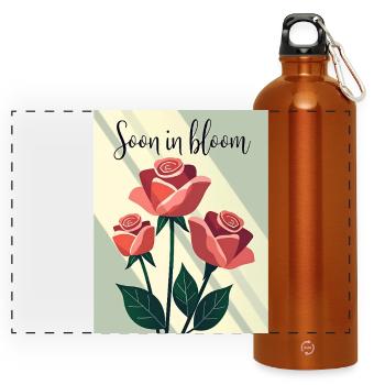 Soon in Bloom Rosenmotiv - Panorama Trinkflasche mit Karabiner 750 ml - Orange - Vorne