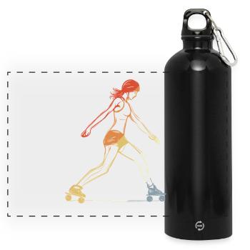 Weiblicher Roller Skater - Panorama Trinkflasche mit Karabiner 750 ml - Schwarz - Vorne