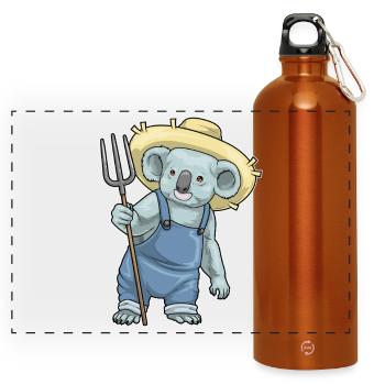 Koala Landwirt Mistgabel Bauernhof - Panorama Trinkflasche mit Karabiner 750 ml - Orange - Vorne