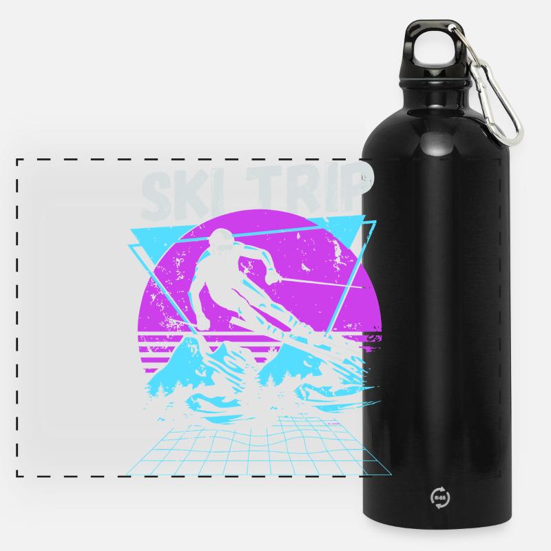 Retro Ski Trip Neon Graphic - Panoramic Drinks Bottle with Carabiner 750 ml - black