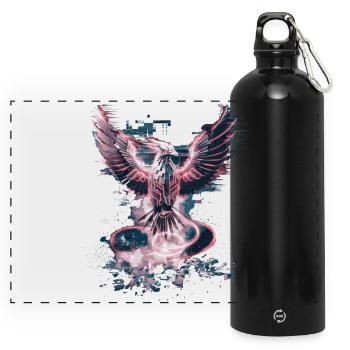 Cyber Phoenix – Digitale Wiedergeburt & Tech-Aufstieg - Panorama Trinkflasche mit Karabiner 750 ml - Schwarz - Vorne