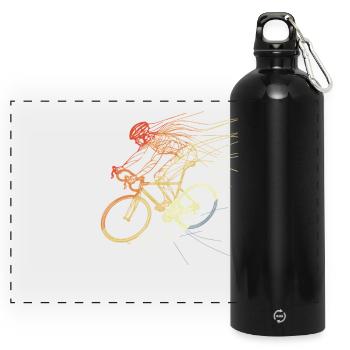 Radfahrerin Zeichnung - Panorama Trinkflasche mit Karabiner 750 ml - Schwarz - Vorne
