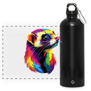 Frettchen Frett Iltis Marder Wiesel Süße Frettchen - Panorama Trinkflasche mit Karabiner 750 ml - Schwarz - Vorne