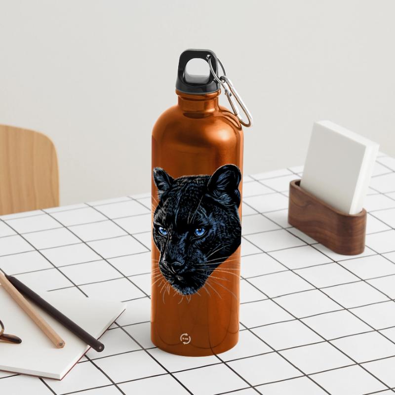 Panther Leopard Big Cat Cute Big Cat Panter Panoramic Drinks Bottle with Carabiner 750 ml