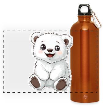 Polarbär Illustration – Arktisches Tiermotiv - Panorama Trinkflasche mit Karabiner 750 ml - Orange - Vorne
