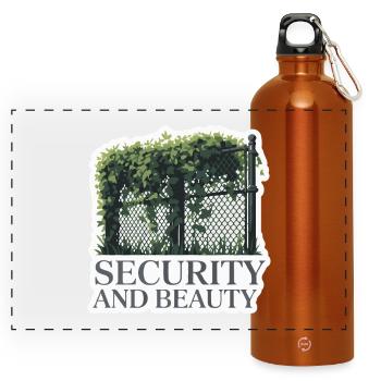 Bewachtes Gartenzaun-Design - Panorama Trinkflasche mit Karabiner 750 ml - Orange - Vorne