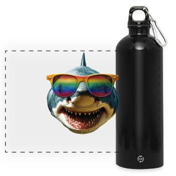 Shark Shark Tiger Shark Diver Cute Sharks Great White Shark - Panoramic Drinks Bottle with Carabiner 750 ml - black - Front