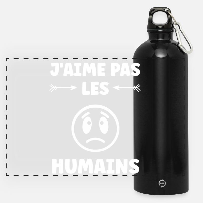 I Don't Like Humans Humorous Design - Panoramic Drinks Bottle with Carabiner 750 ml - black