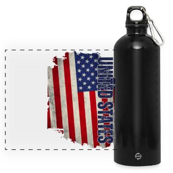 Drapeau des États-Unis, grunge vintage - Gourde panoramique avec mousqueton 750 ml - noir - Devant