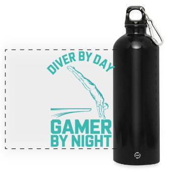 Diving diving board - Panoramic Drinks Bottle with Carabiner 750 ml - black - Front