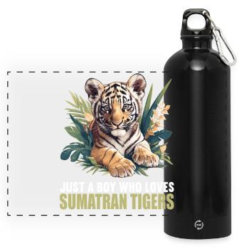 Sumatra-Tiger - Panorama Trinkflasche mit Karabiner 750 ml - Schwarz - Vorne