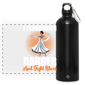 Tango Dance Shoes Ballroom Dance School - Panoramic Drinks Bottle with Carabiner 750 ml - black - Front