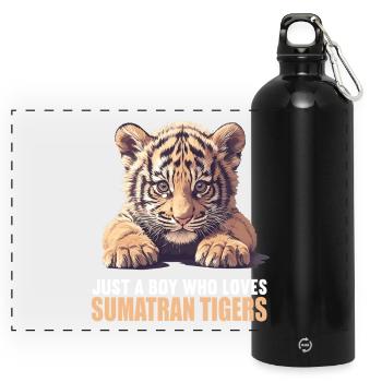 Sumatra-Tiger - Panorama Trinkflasche mit Karabiner 750 ml - Schwarz - Vorne