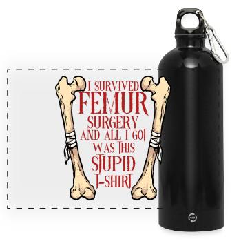 Beinbruch Gebrochener Oberschenkel - Panorama Trinkflasche mit Karabiner 750 ml - Schwarz - Vorne