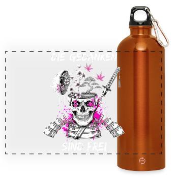 Kriegerischer Totenkopf Samurai - Panorama Trinkflasche mit Karabiner 750 ml - Orange - Vorne