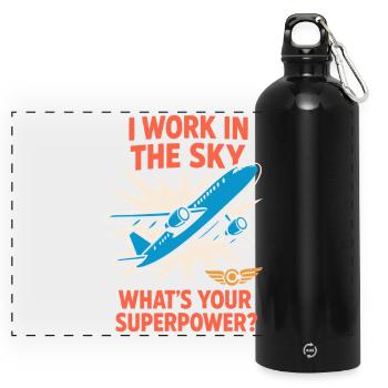Flugbegleiter Kabinencrew Leben Luftfahrt - Panorama Trinkflasche mit Karabiner 750 ml - Schwarz - Vorne