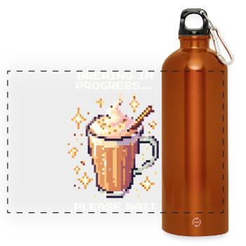 Chai brüht – bitte warten | Chai Latte - Panorama Trinkflasche mit Karabiner 750 ml - Orange - Vorne