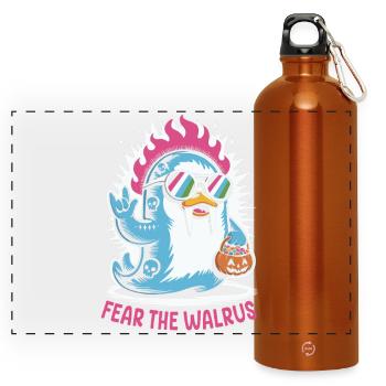 Walross Punk Rocker Halloween  - Panorama Trinkflasche mit Karabiner 750 ml - Orange - Vorne