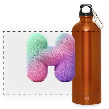 Lettre H en aspect fourrure pastel et dégradé de couleurs - Gourde panoramique avec mousqueton 750 ml - orange - Devant