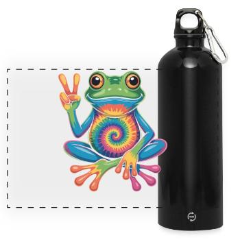 Frosch Hippie Tie-Dye Friedenszeichen - Panorama Trinkflasche mit Karabiner 750 ml - Schwarz - Vorne
