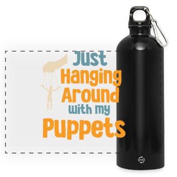 Puppenspiel Puppenspieler Marionette Puppen - Panorama Trinkflasche mit Karabiner 750 ml - Schwarz - Vorne