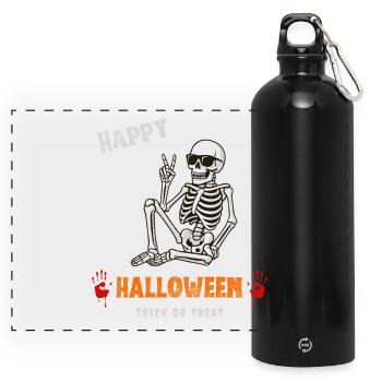 Odeur d’Halloween avec squelette - Gourde panoramique avec mousqueton 750 ml - noir - Devant